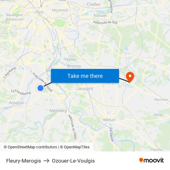 Fleury-Merogis to Ozouer-Le-Voulgis map