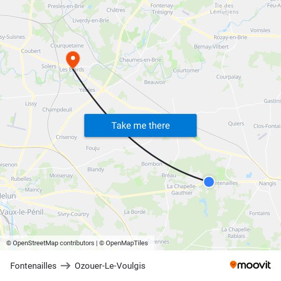 Fontenailles to Ozouer-Le-Voulgis map