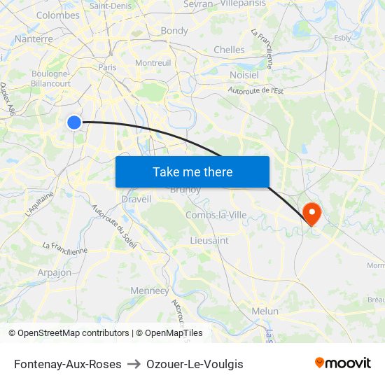 Fontenay-Aux-Roses to Ozouer-Le-Voulgis map
