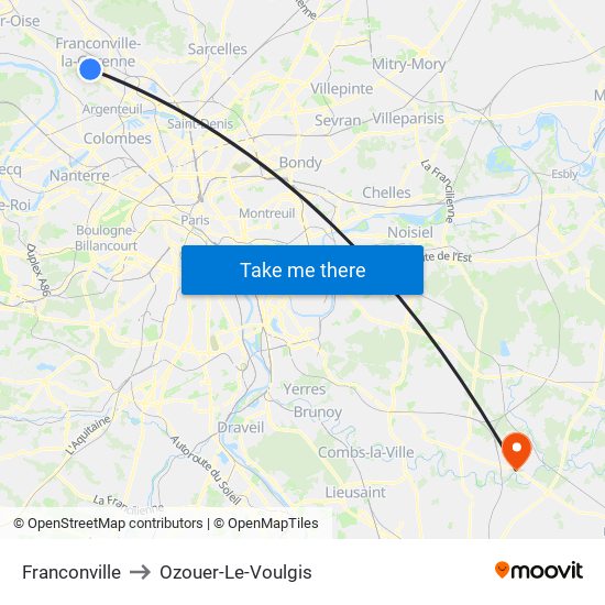 Franconville to Ozouer-Le-Voulgis map