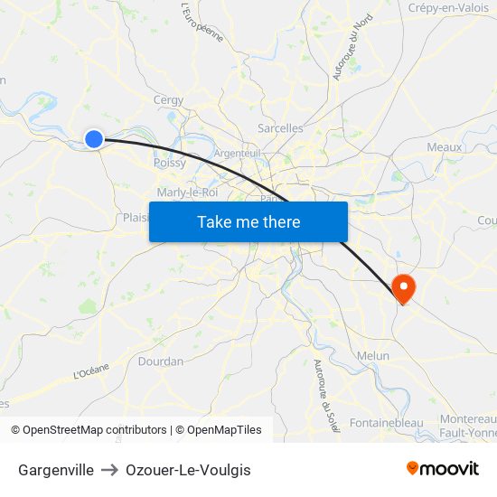 Gargenville to Ozouer-Le-Voulgis map