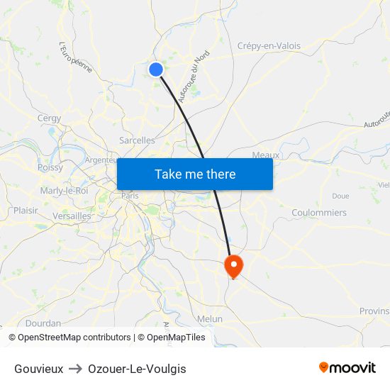 Gouvieux to Ozouer-Le-Voulgis map