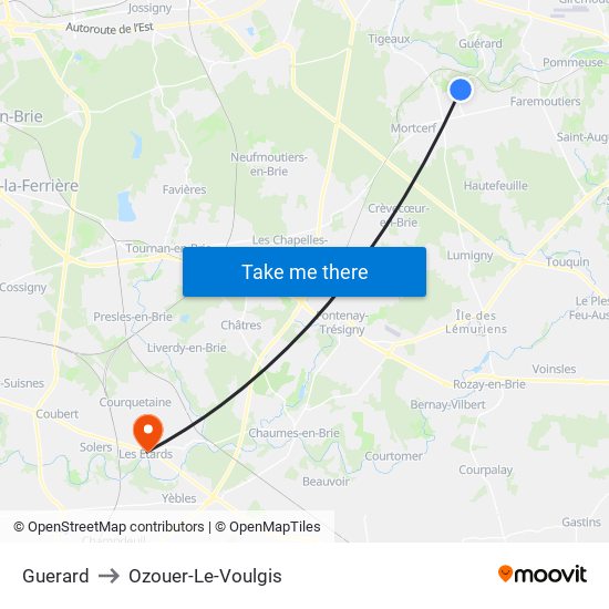 Guerard to Ozouer-Le-Voulgis map