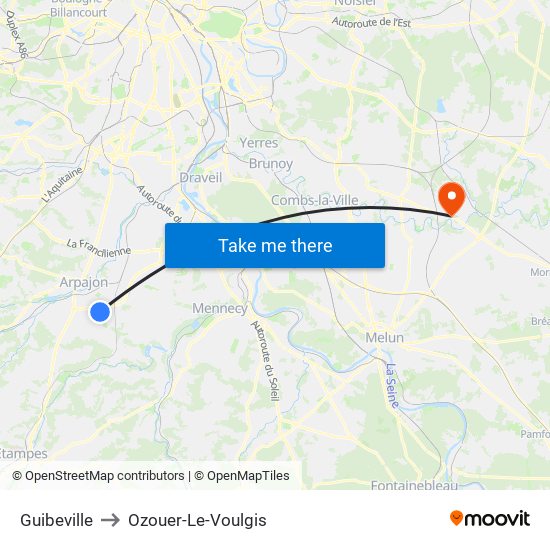 Guibeville to Ozouer-Le-Voulgis map