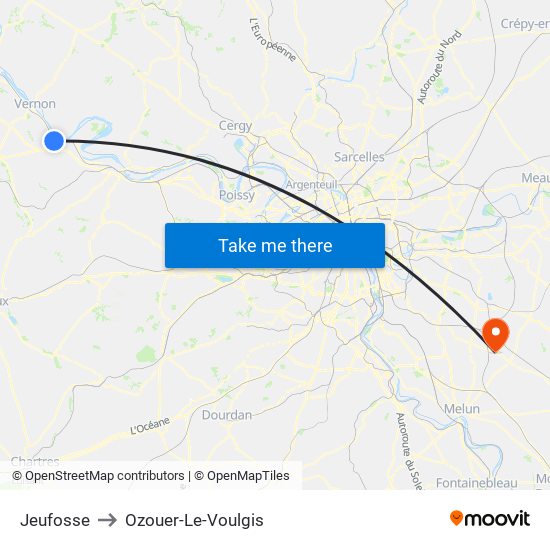 Jeufosse to Ozouer-Le-Voulgis map