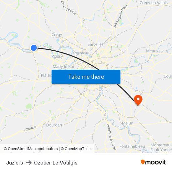 Juziers to Ozouer-Le-Voulgis map