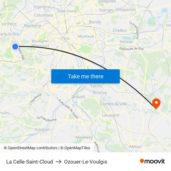 La Celle-Saint-Cloud to Ozouer-Le-Voulgis map
