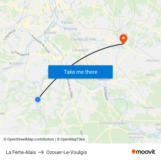 La Ferte-Alais to Ozouer-Le-Voulgis map