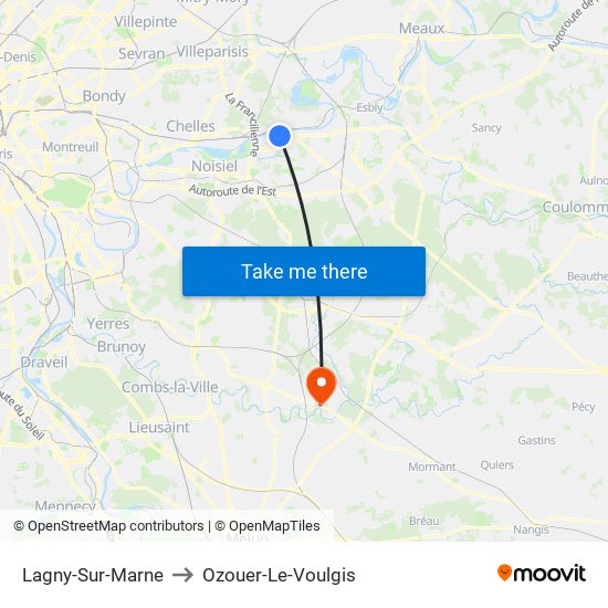 Lagny-Sur-Marne to Ozouer-Le-Voulgis map