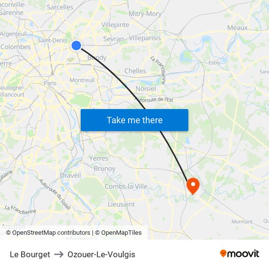 Le Bourget to Ozouer-Le-Voulgis map