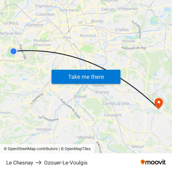 Le Chesnay to Ozouer-Le-Voulgis map