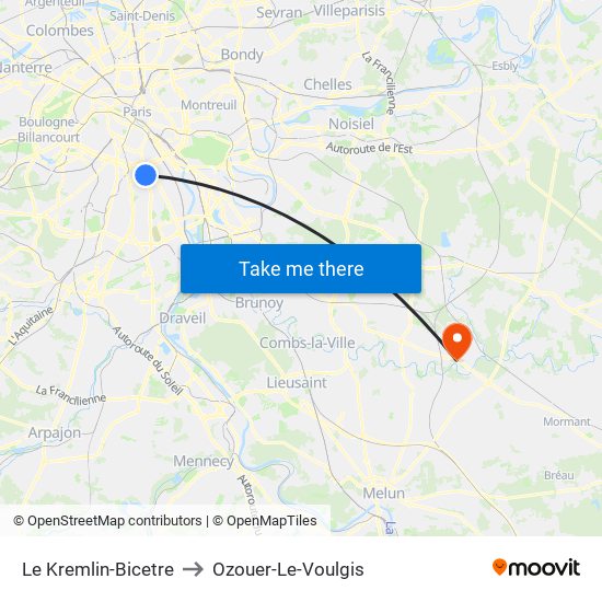 Le Kremlin-Bicetre to Ozouer-Le-Voulgis map