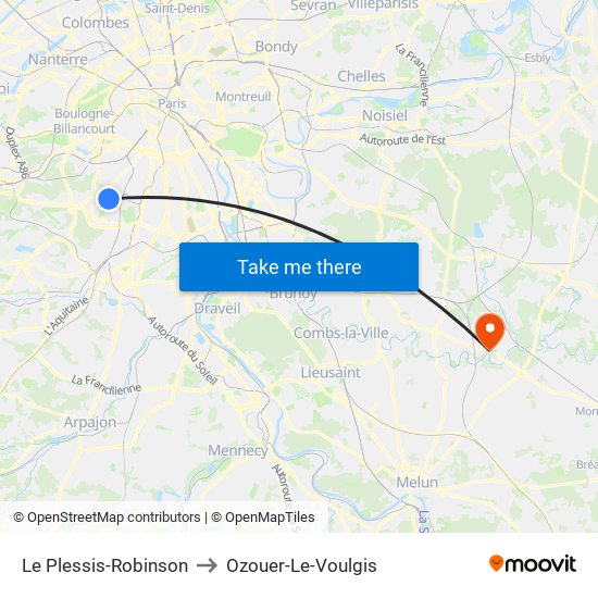 Le Plessis-Robinson to Ozouer-Le-Voulgis map