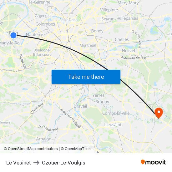 Le Vesinet to Ozouer-Le-Voulgis map
