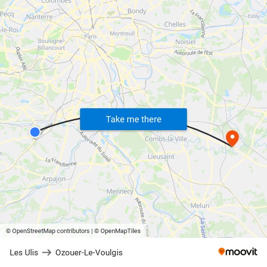 Les Ulis to Ozouer-Le-Voulgis map