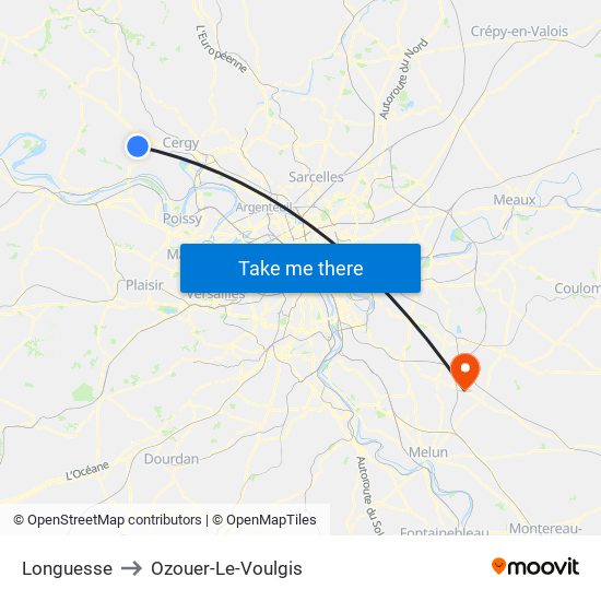 Longuesse to Ozouer-Le-Voulgis map