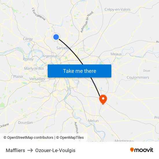 Maffliers to Ozouer-Le-Voulgis map