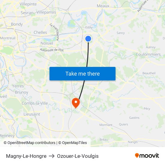 Magny-Le-Hongre to Ozouer-Le-Voulgis map