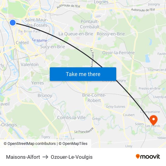 Maisons-Alfort to Ozouer-Le-Voulgis map