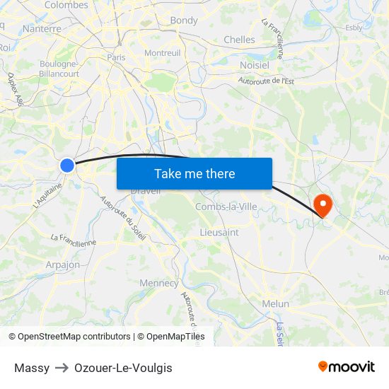Massy to Ozouer-Le-Voulgis map