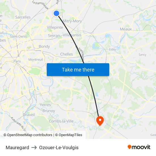 Mauregard to Ozouer-Le-Voulgis map