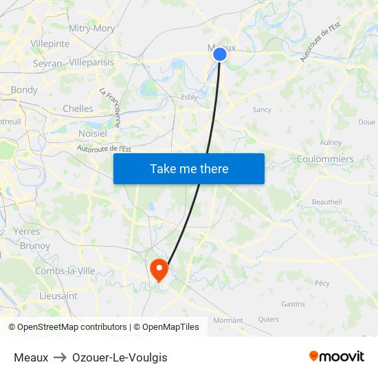 Meaux to Ozouer-Le-Voulgis map