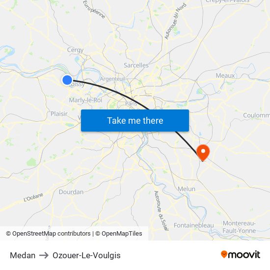 Medan to Ozouer-Le-Voulgis map