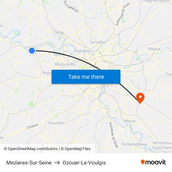 Mezieres-Sur-Seine to Ozouer-Le-Voulgis map