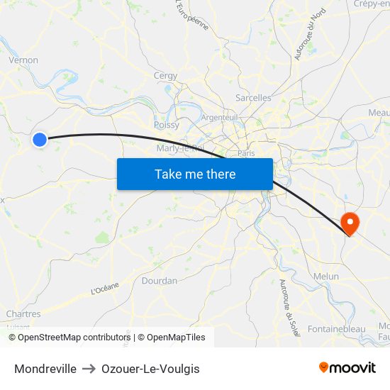 Mondreville to Ozouer-Le-Voulgis map