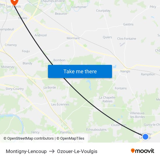 Montigny-Lencoup to Ozouer-Le-Voulgis map