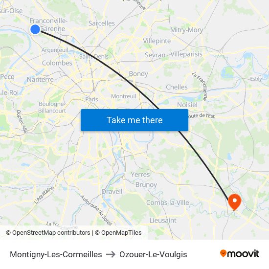 Montigny-Les-Cormeilles to Ozouer-Le-Voulgis map