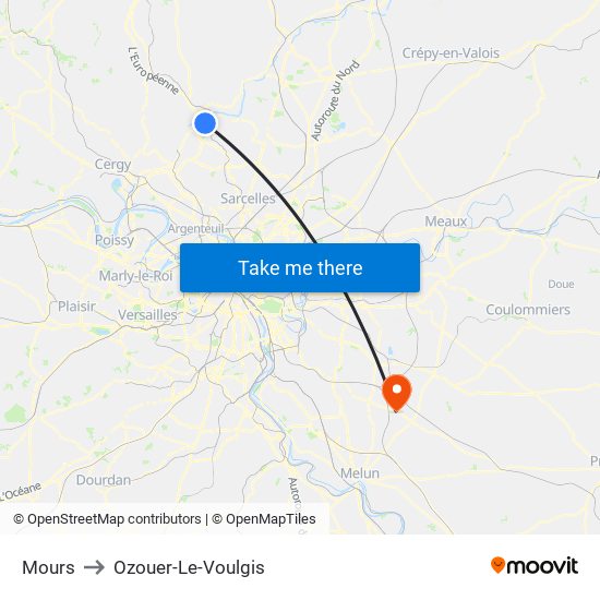 Mours to Ozouer-Le-Voulgis map