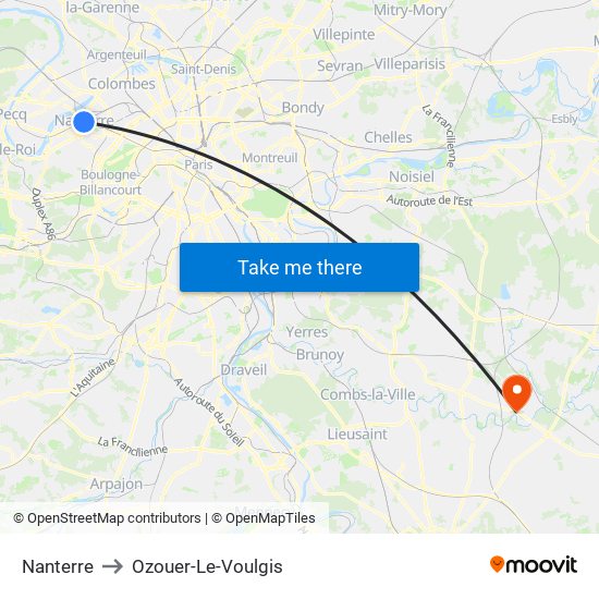 Nanterre to Ozouer-Le-Voulgis map