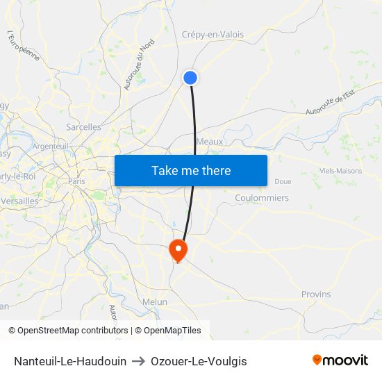Nanteuil-Le-Haudouin to Ozouer-Le-Voulgis map