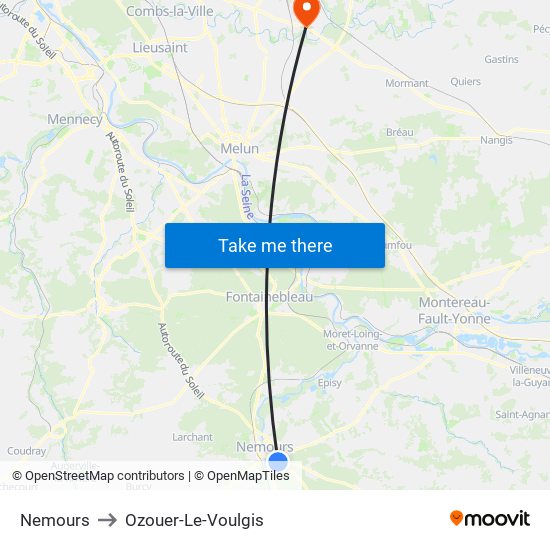Nemours to Ozouer-Le-Voulgis map
