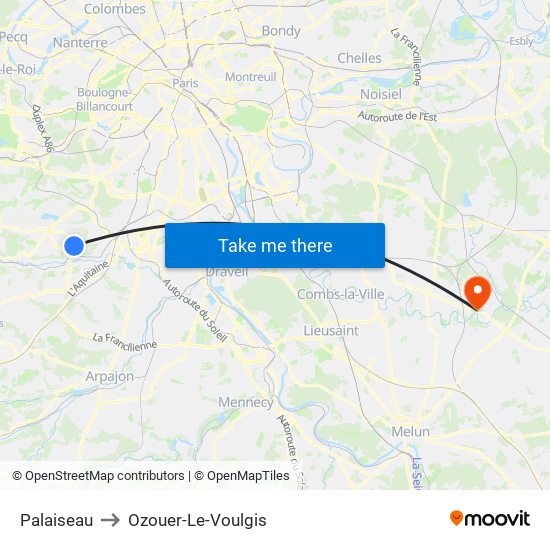 Palaiseau to Ozouer-Le-Voulgis map