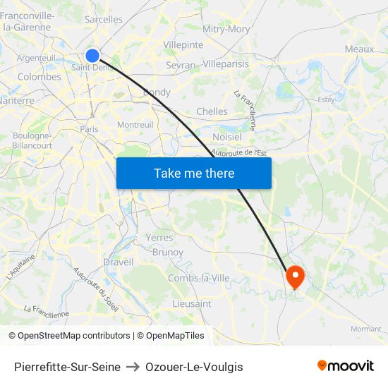 Pierrefitte-Sur-Seine to Ozouer-Le-Voulgis map