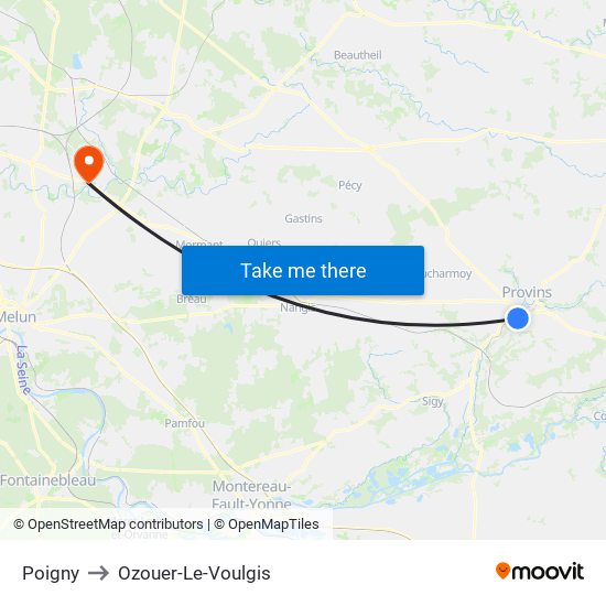 Poigny to Ozouer-Le-Voulgis map