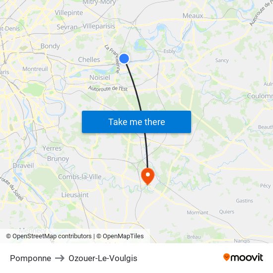 Pomponne to Ozouer-Le-Voulgis map