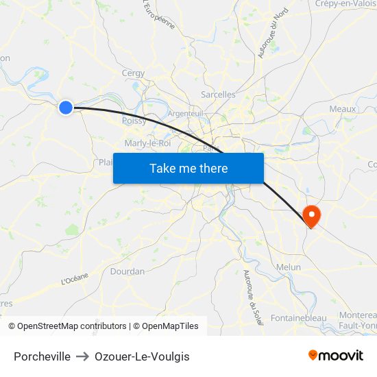 Porcheville to Ozouer-Le-Voulgis map