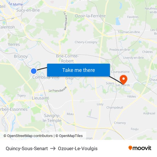 Quincy-Sous-Senart to Ozouer-Le-Voulgis map