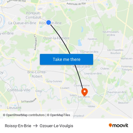 Roissy-En-Brie to Ozouer-Le-Voulgis map