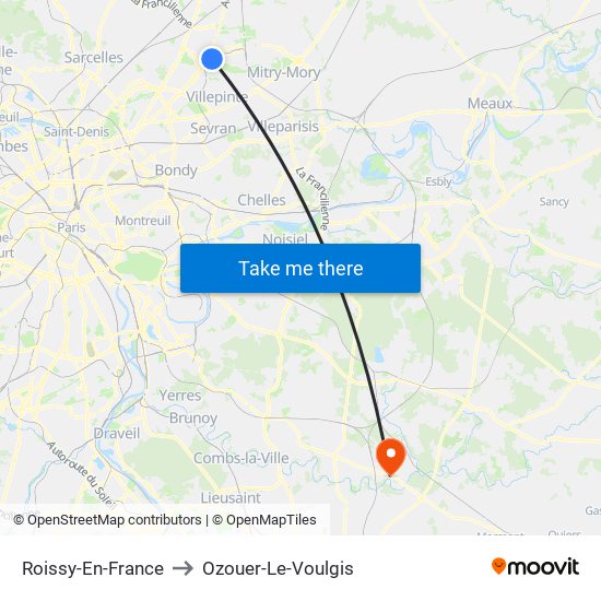 Roissy-En-France to Ozouer-Le-Voulgis map