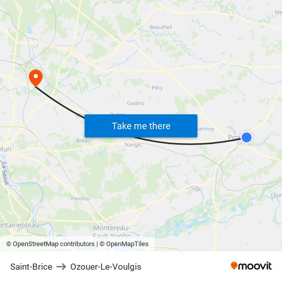 Saint-Brice to Ozouer-Le-Voulgis map