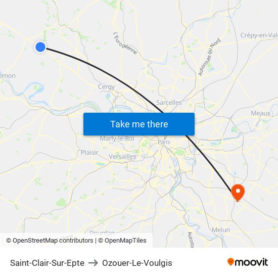 Saint-Clair-Sur-Epte to Ozouer-Le-Voulgis map