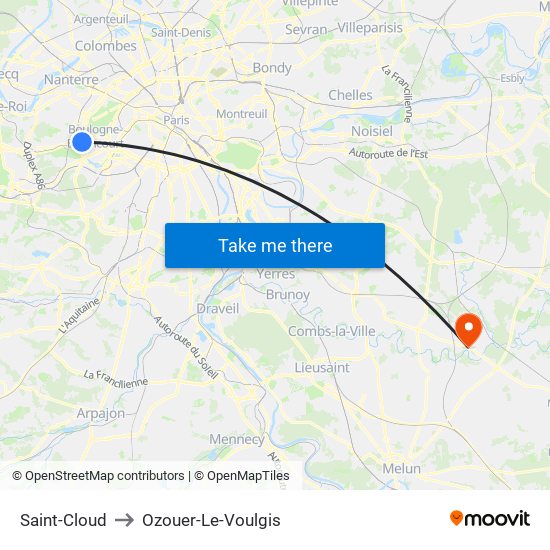 Saint-Cloud to Ozouer-Le-Voulgis map