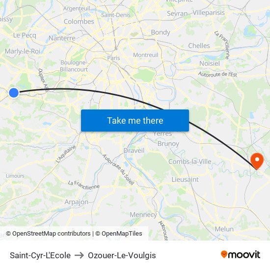 Saint-Cyr-L'Ecole to Ozouer-Le-Voulgis map