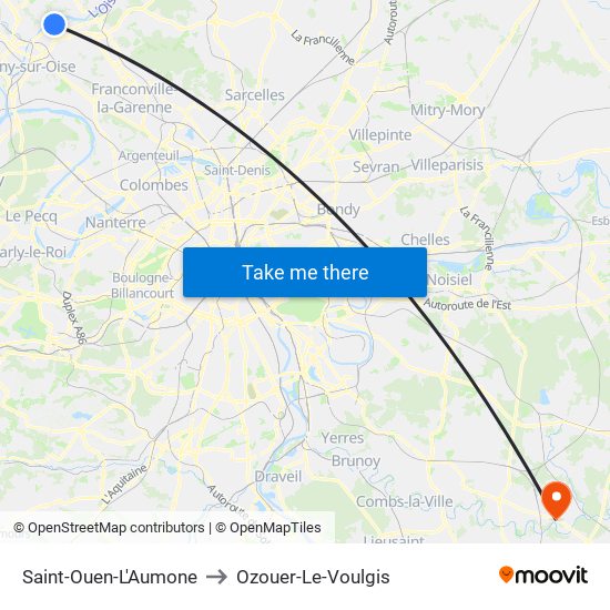 Saint-Ouen-L'Aumone to Ozouer-Le-Voulgis map