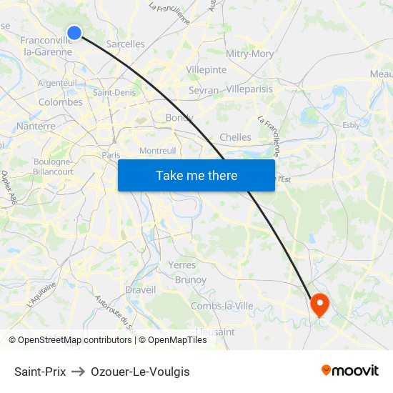 Saint-Prix to Ozouer-Le-Voulgis map
