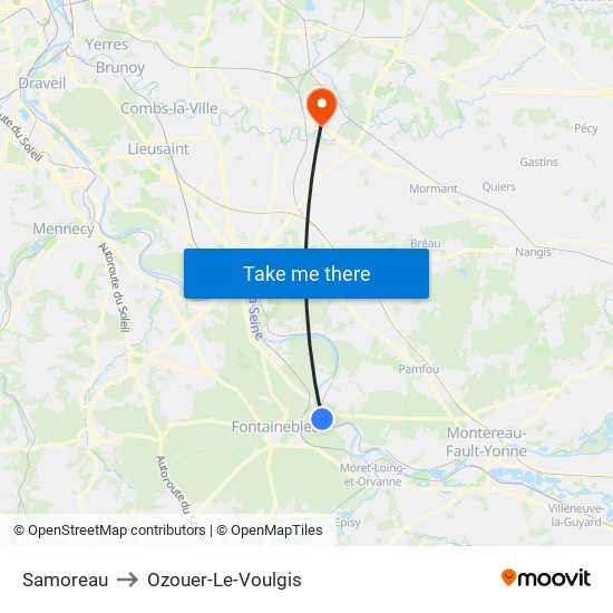 Samoreau to Ozouer-Le-Voulgis map